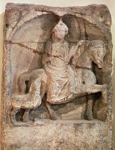 Relief representing Epona, Gaulish goddess and protector of horses, riders and travellers, from Mellicey, Saone-et-Loire, c.50 BC-400 AD by Gallo Roman